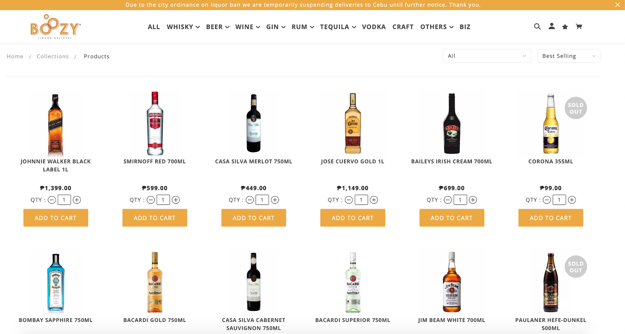 screenshot of Boozy's website