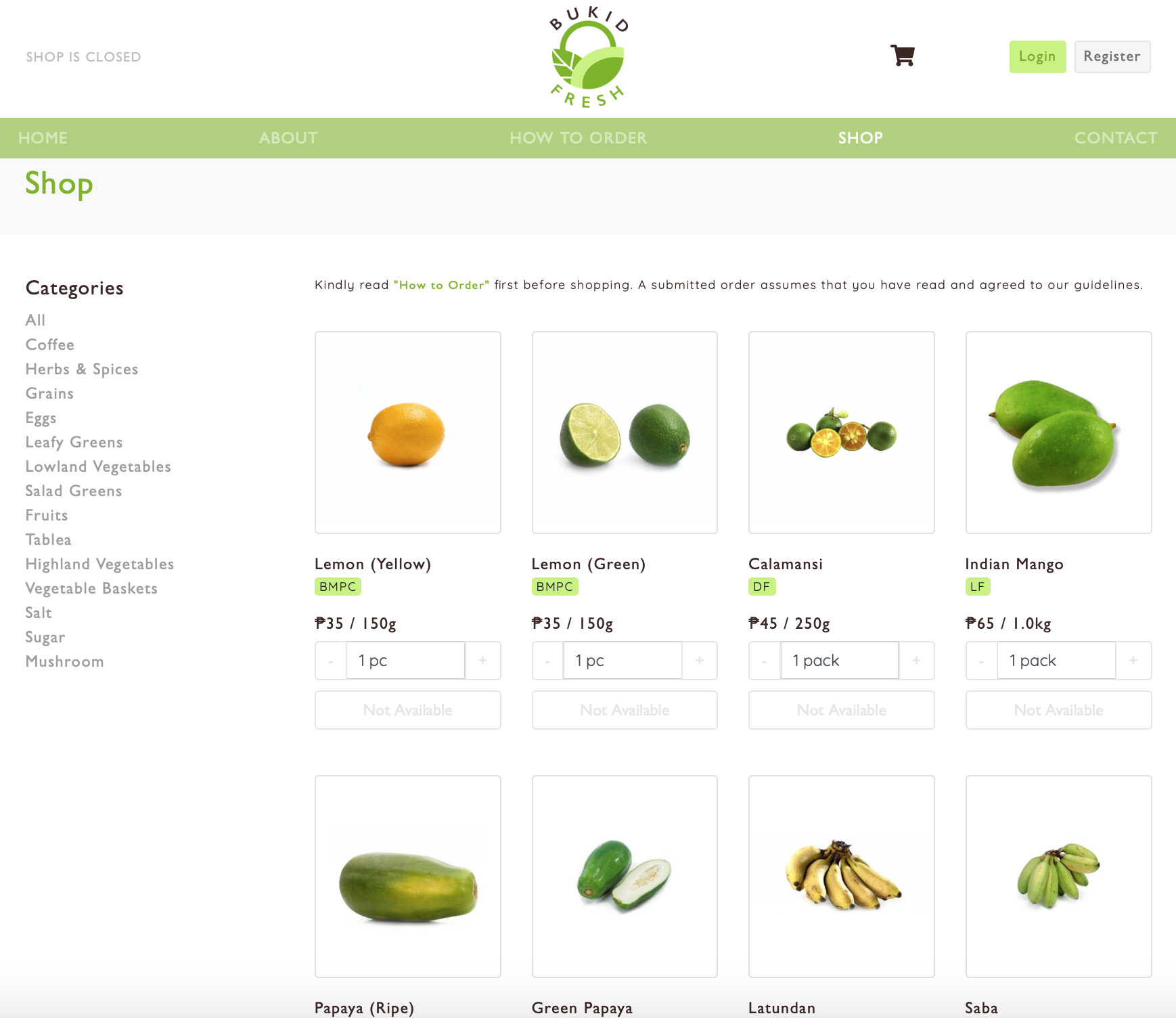 screenshot of Bukid Fresh's website
