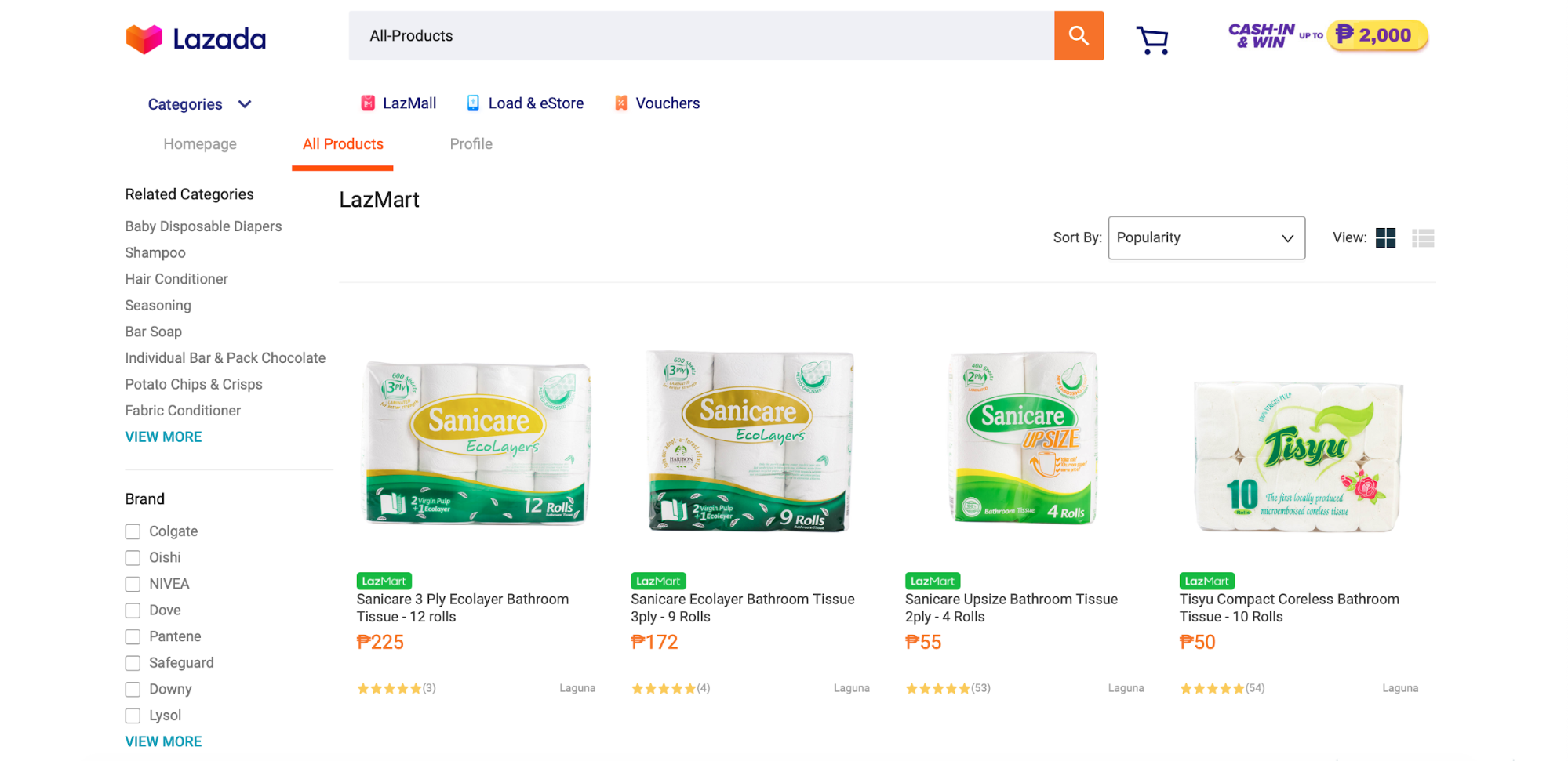 screenshot of LazMart on the Lazada website