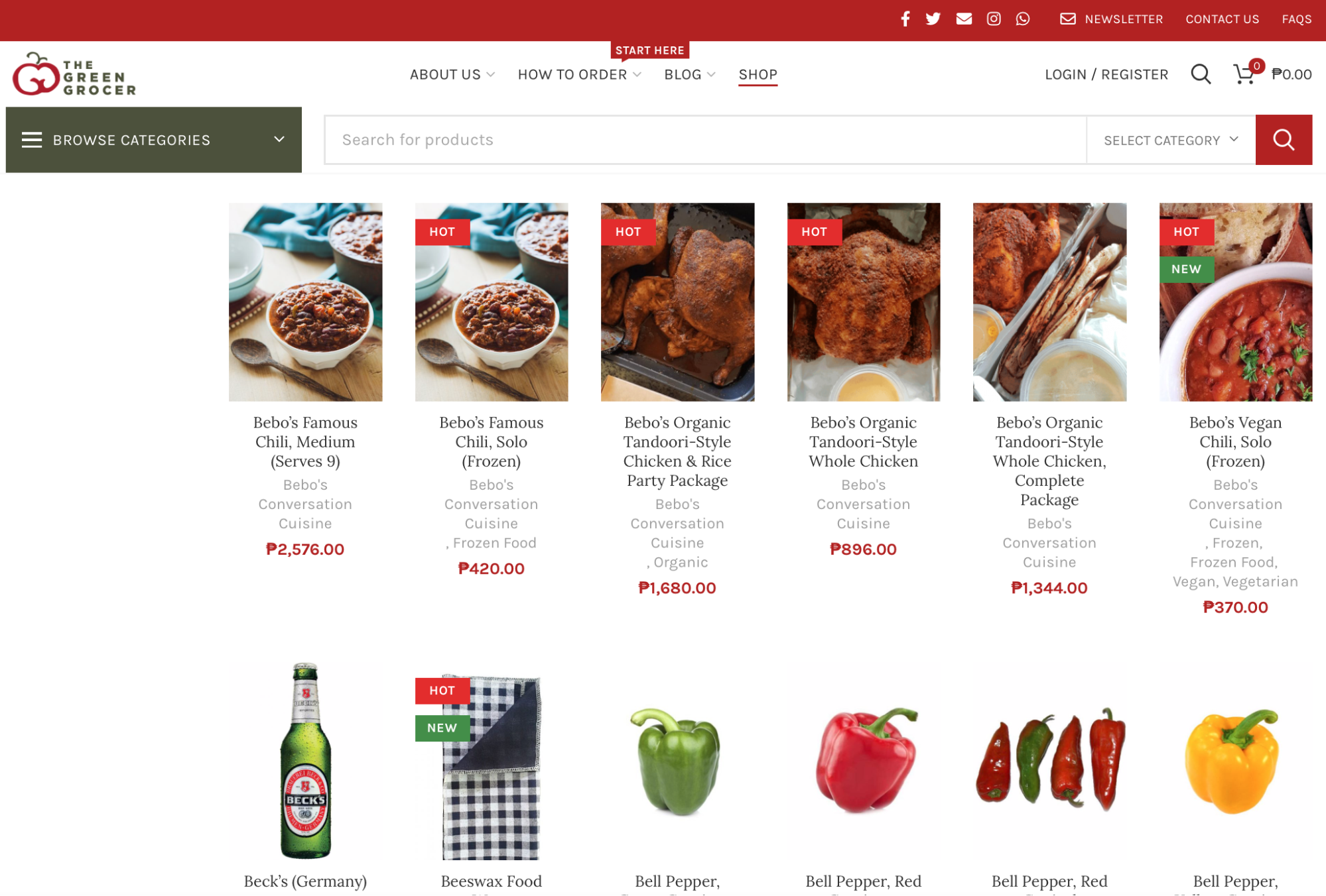 screenshot of The Green Grocer's website