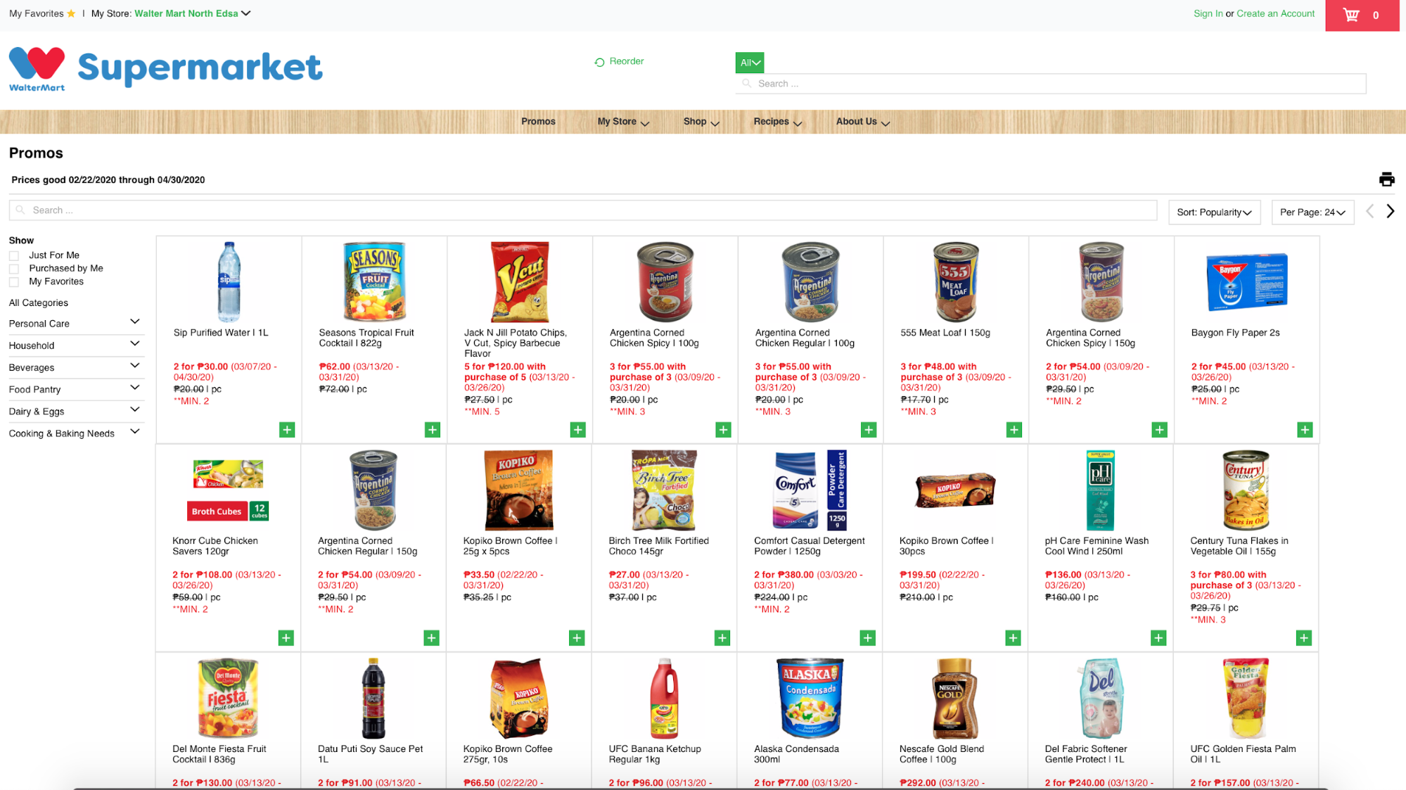 screenshot of Waltermart Supermarket's website