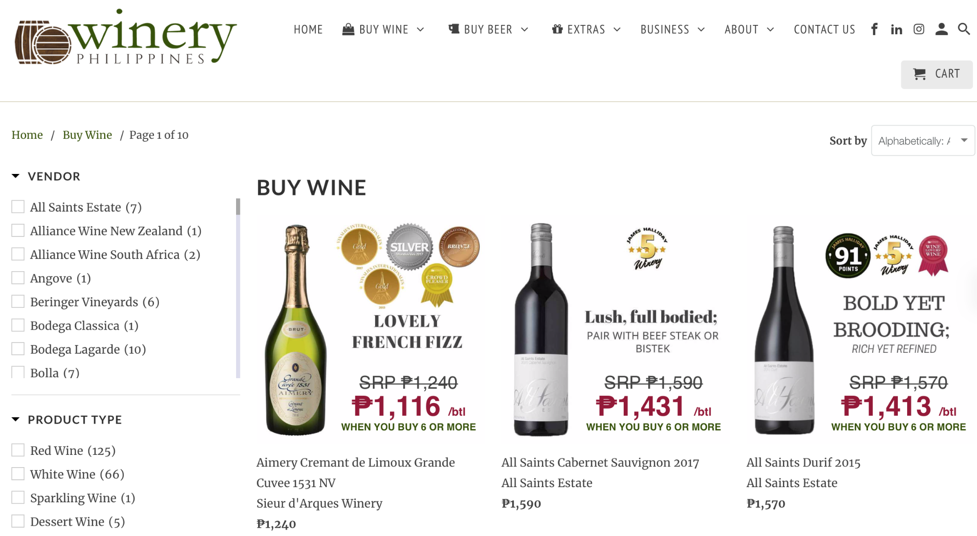 screenshot of Winery PH's website