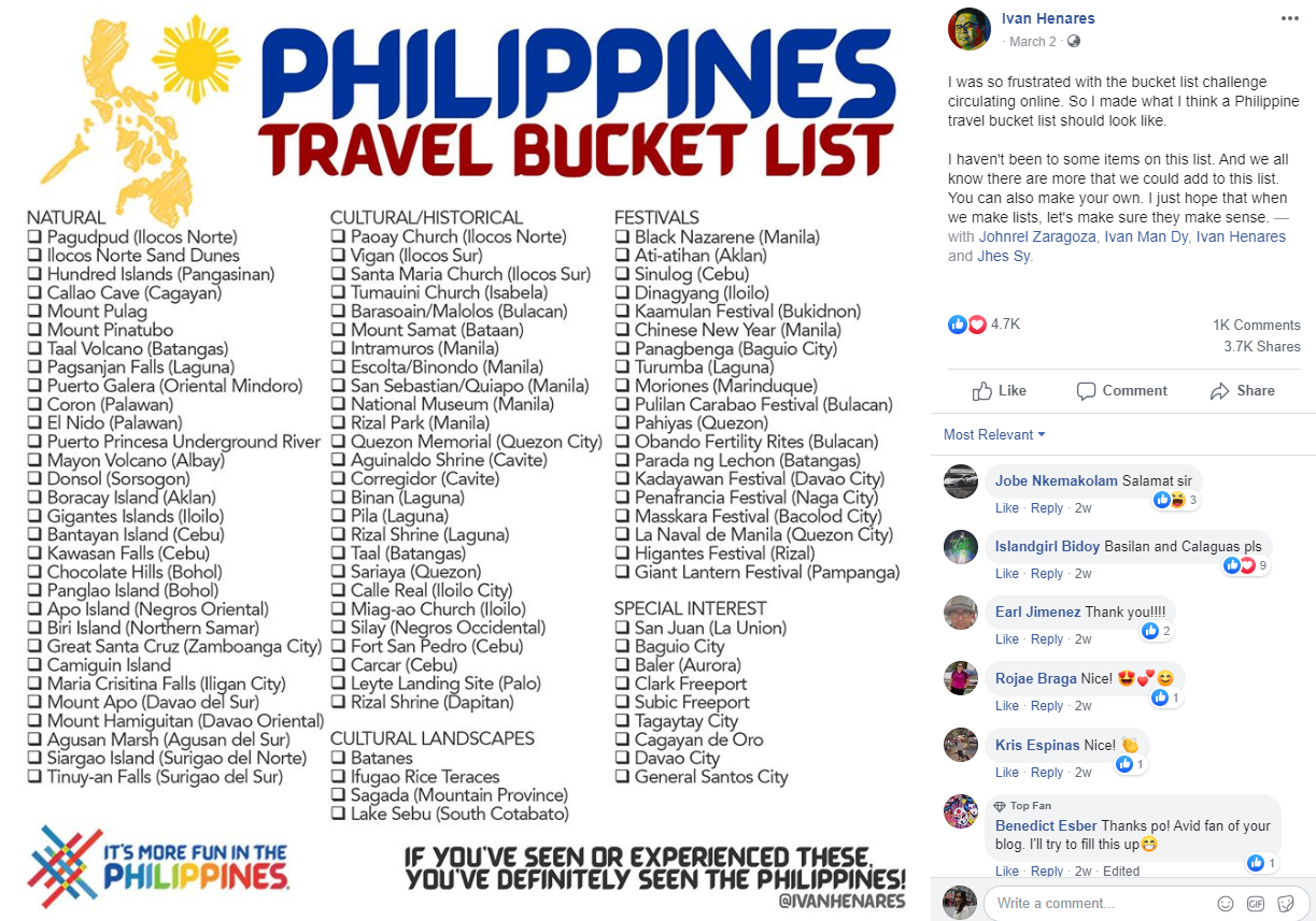 Philippine travel bucket list