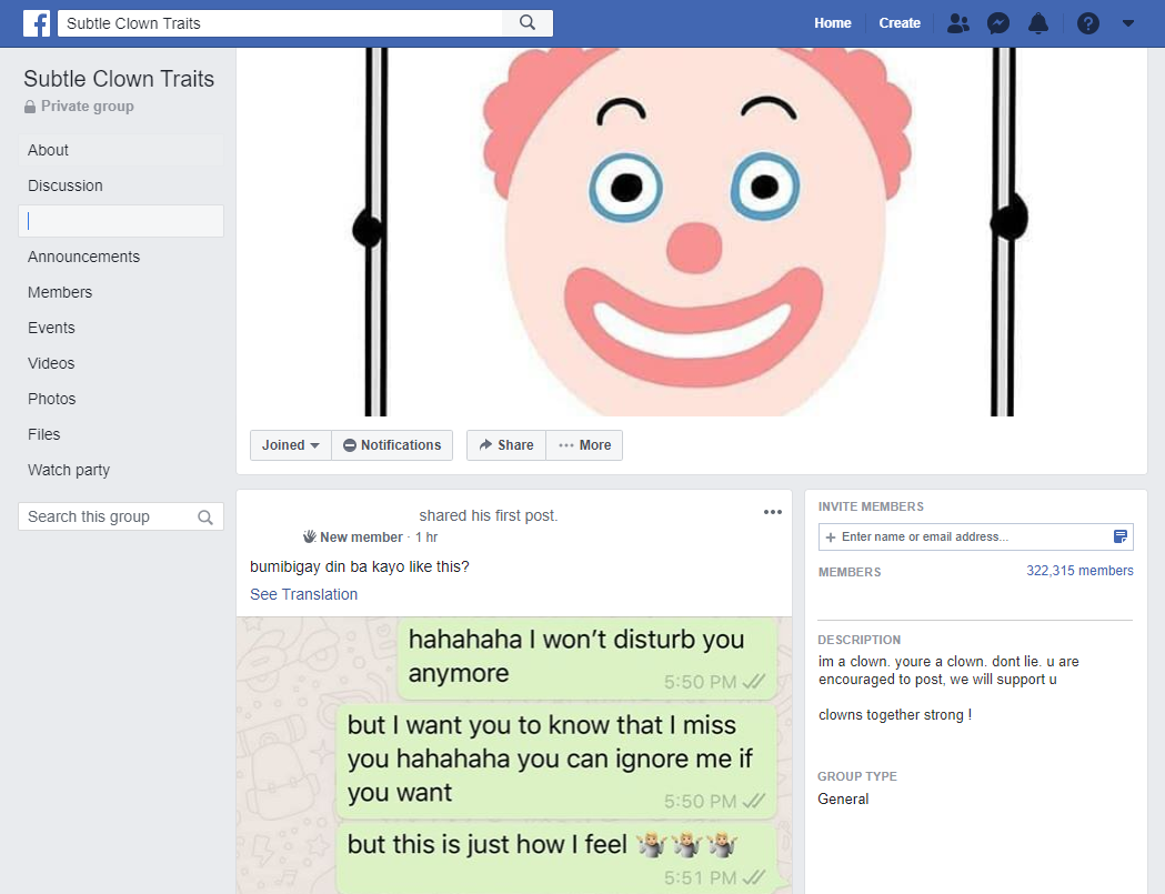 Filipino Facebook page Subtle Clown Traits