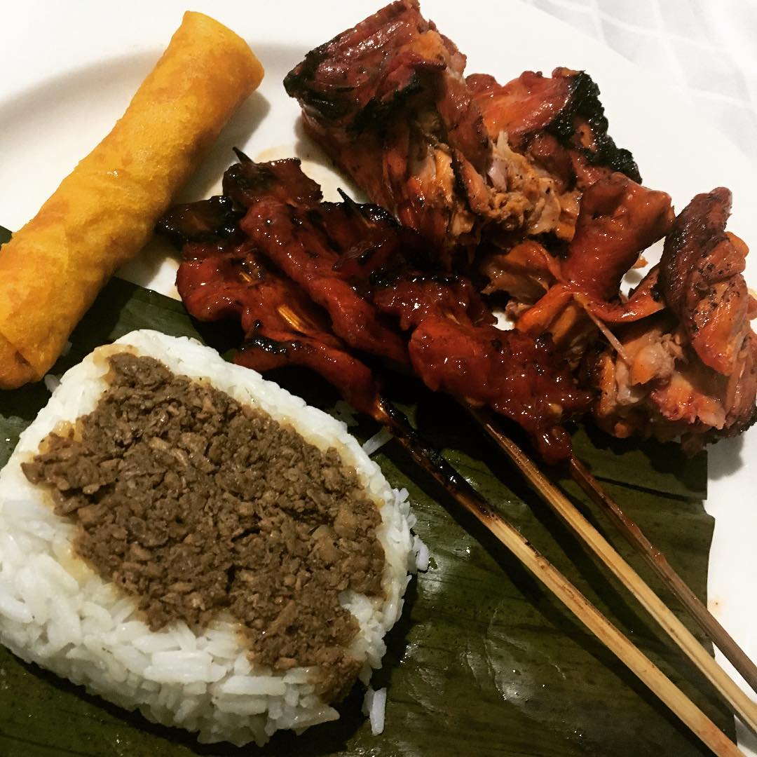 roxas avenue night market skewered meat with rice