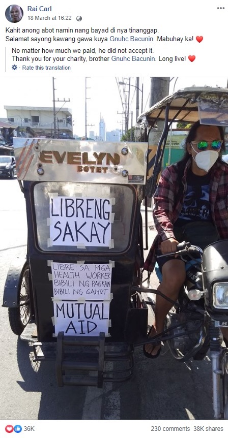 tricycle driver helping covid frontliners