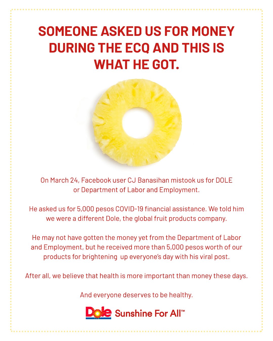 screenshot of Dole PH's Facebook post