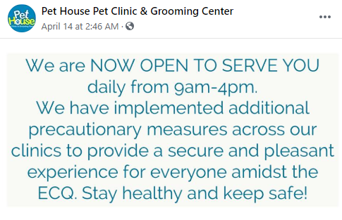 Pet House Pet Clinic's current schedule