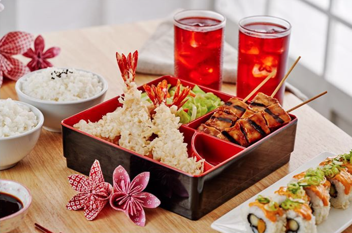 japanese bento with drinks