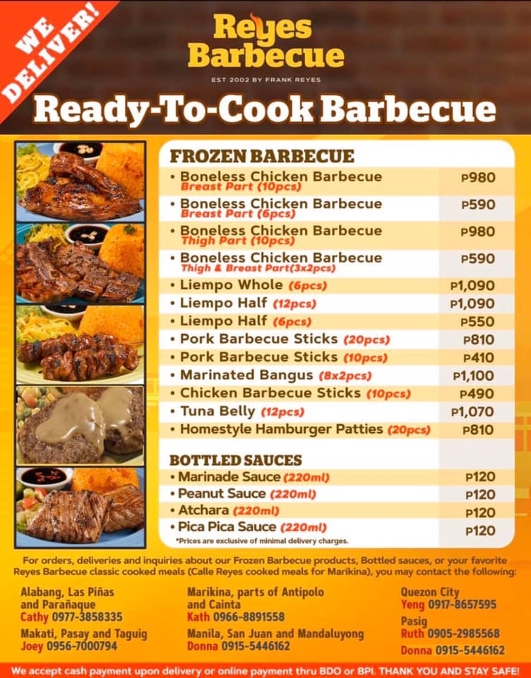 reyes barbecue ready-to-cook menu