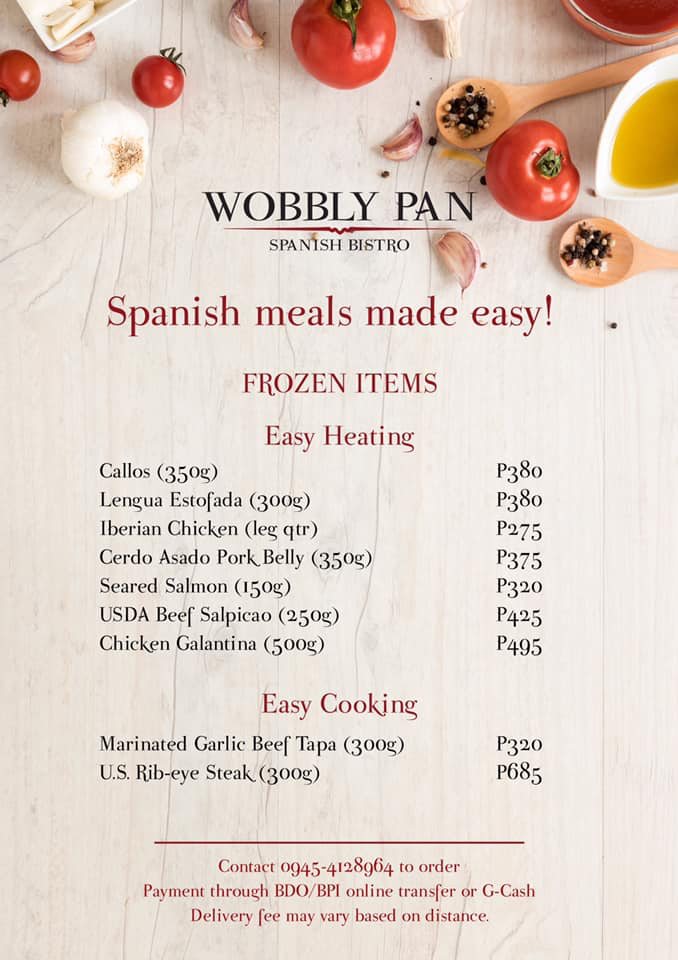 wobbly pan's ready-to-cook menu