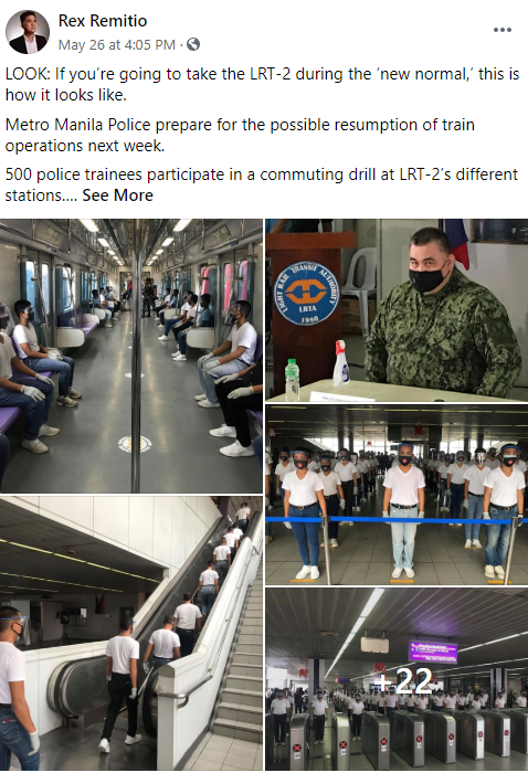 Rex Remitio's Facebook post Metro Manila Police commute drill