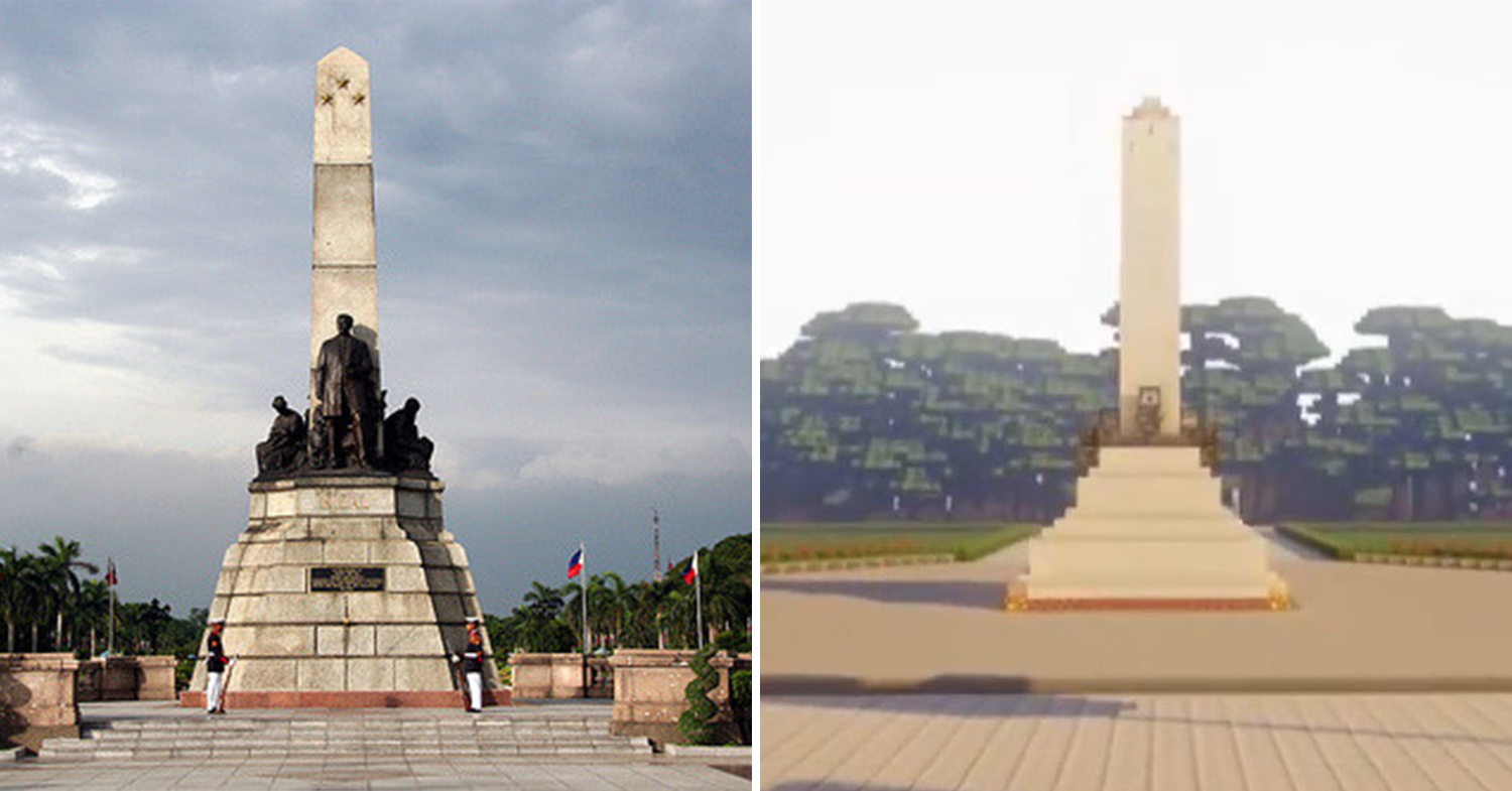 (left:) rizal monument, (right:) digital representation of rizal monument