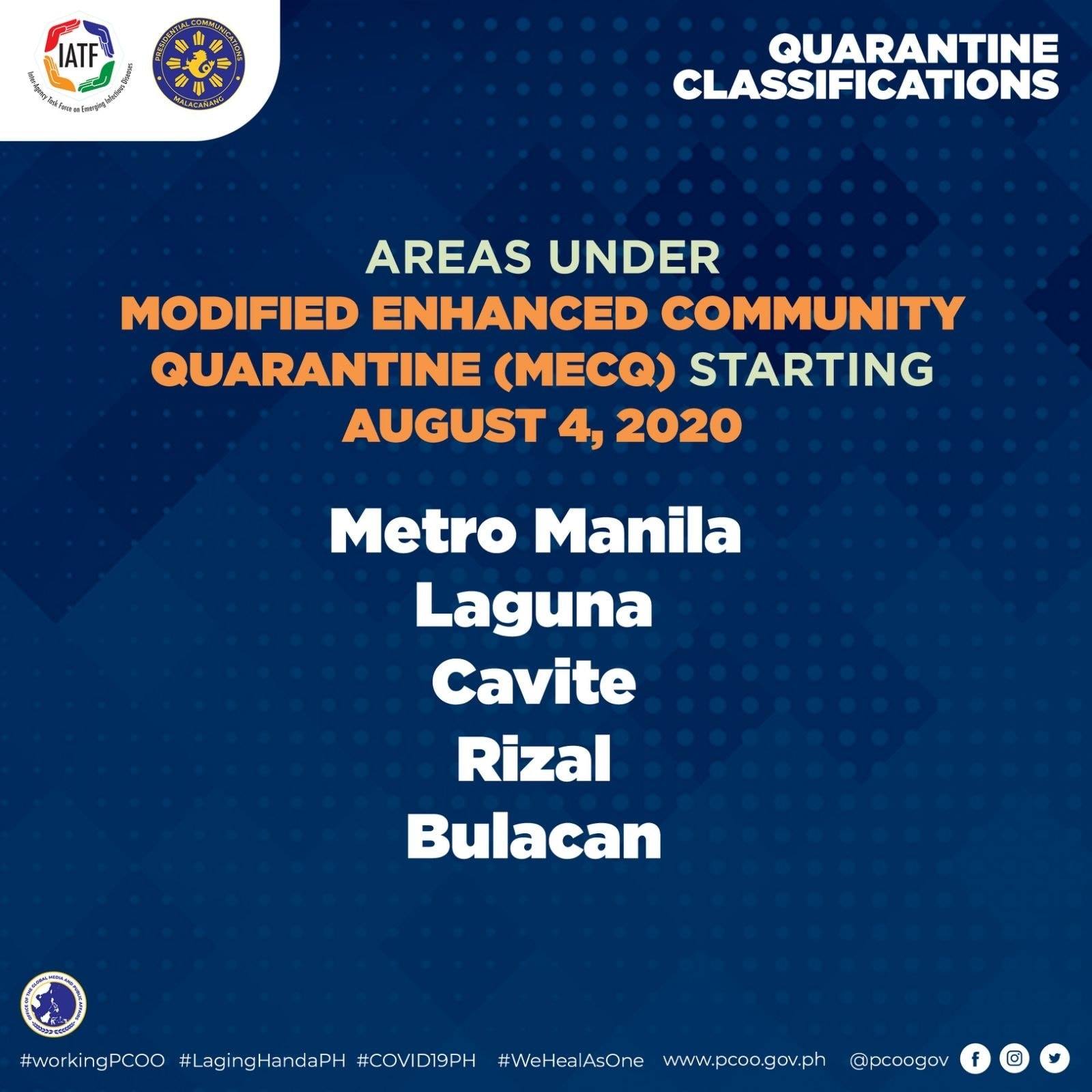 MECQ returns Metro Manila - August 4 to August 18 2020