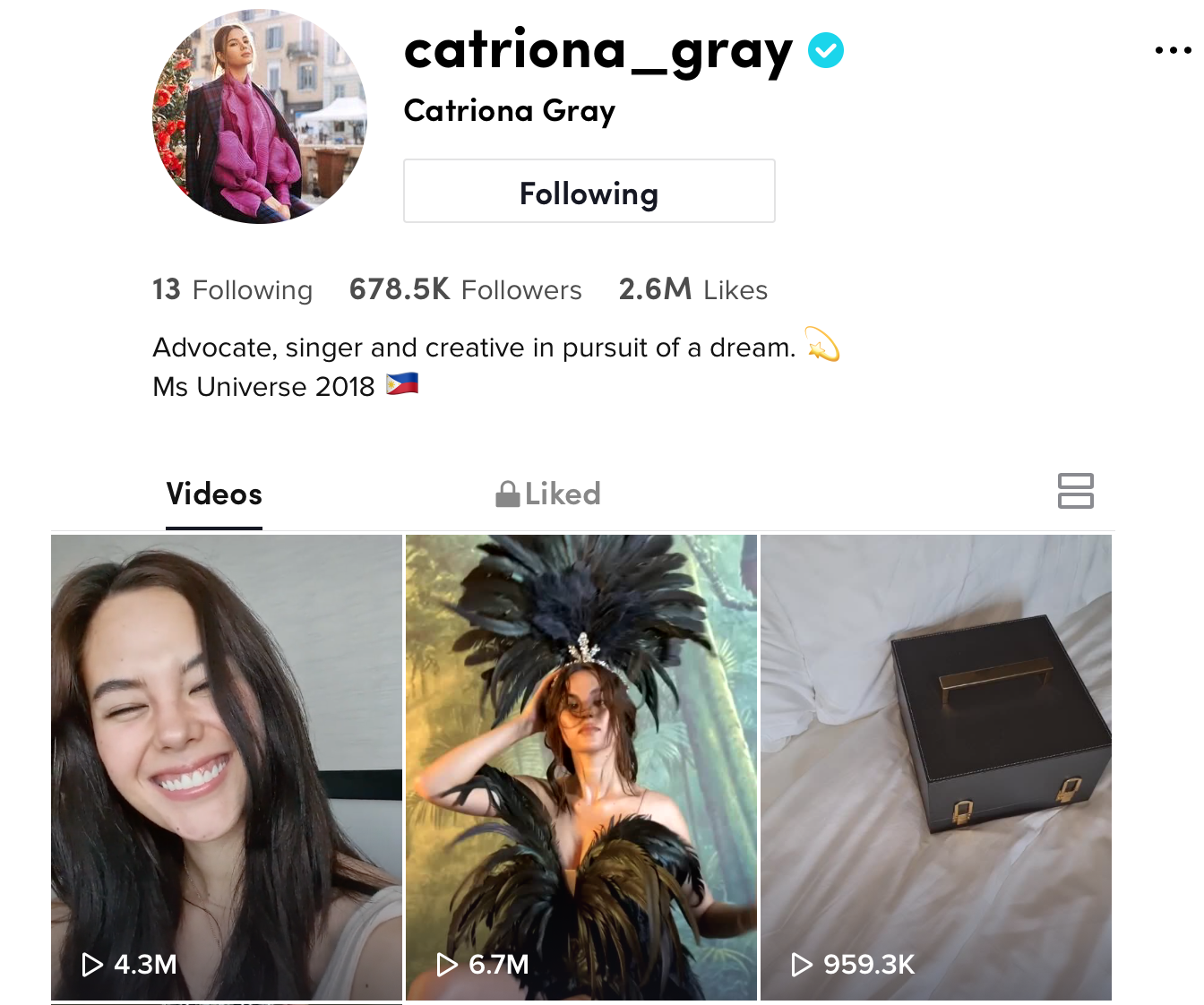 catriona gray's tiktok stats