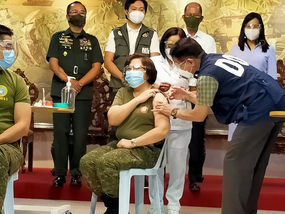 COVID-19 vaccines Philippines - Department of Health Secretary Francisco Duque III gave a shot to military frontliners at Victoriano Luna Medical Center