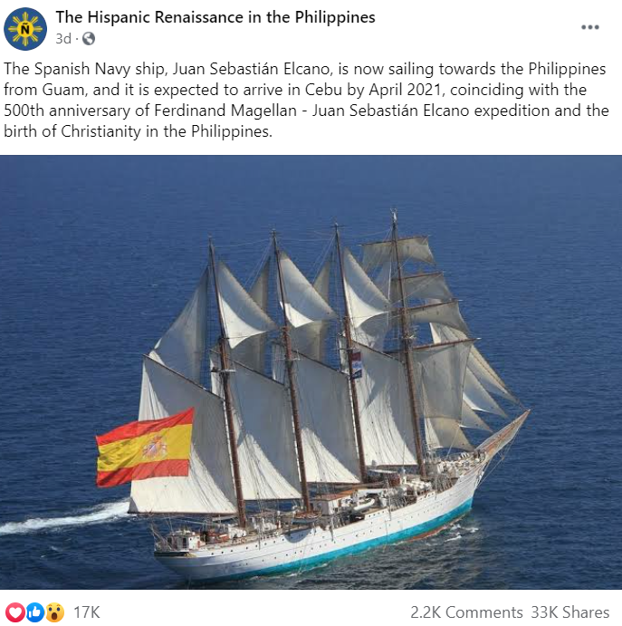 Spanish ship Magellan route - The Hispanic Renaissance of the Philippines FB post