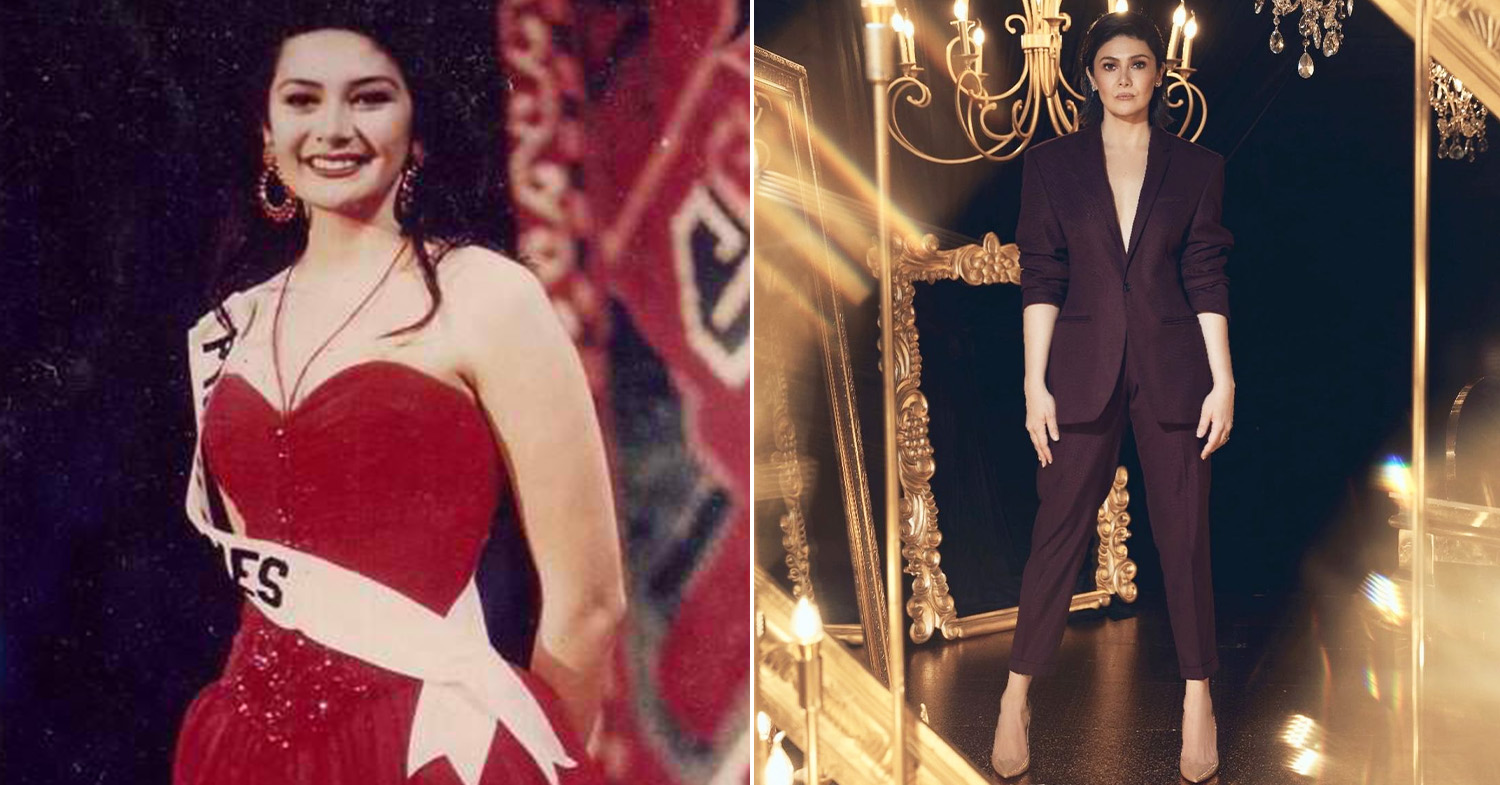 Miss Universe Philippines - Gonzales (left) at the 1994 Miss Universe and Gonzales (right) modeling for Metro Magazine in 2019