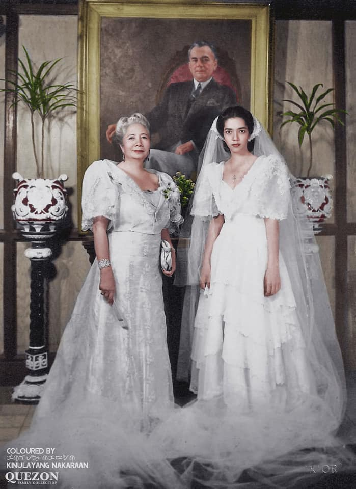 Surviving daughter Manuel Quezon -Maria Zeneida "Nini" Quezon-Avanceña in a wedding gown