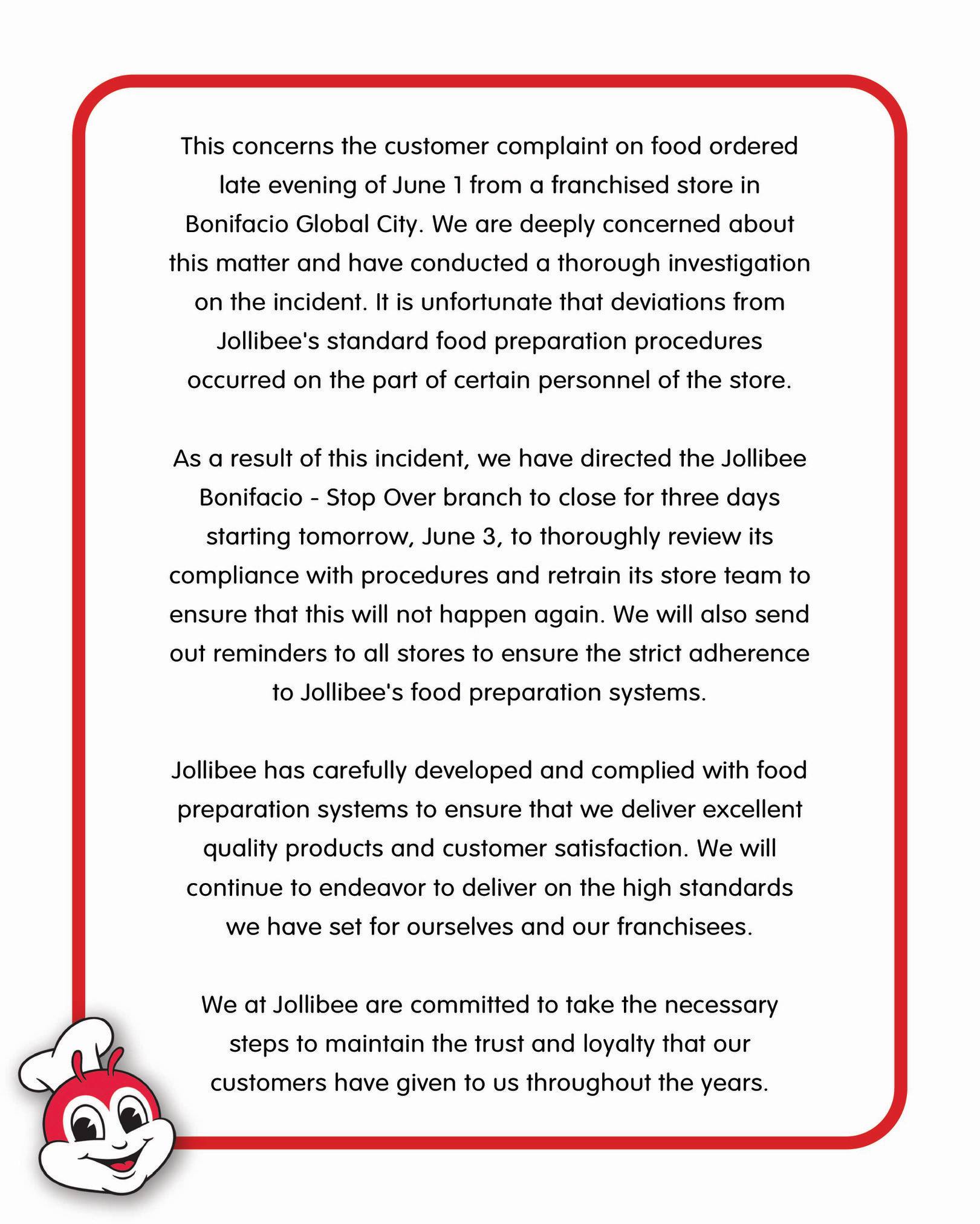 Chickenjoy towel - Jollibee statement