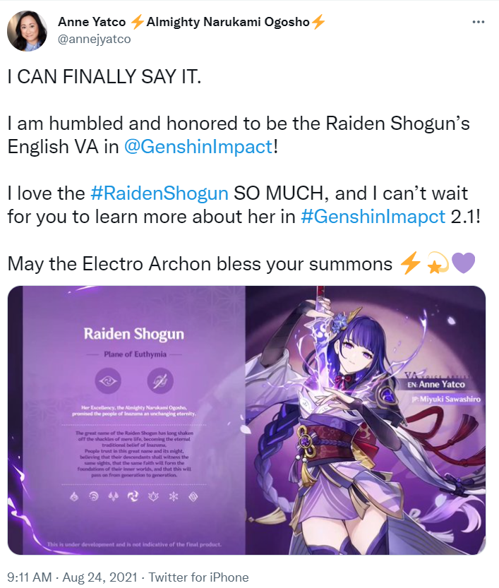 Anne Yatco Genshin Impact - Twitter post