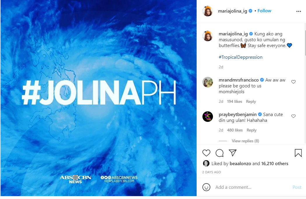Jolina Magdangal Severe Ttropical Storm - IG post