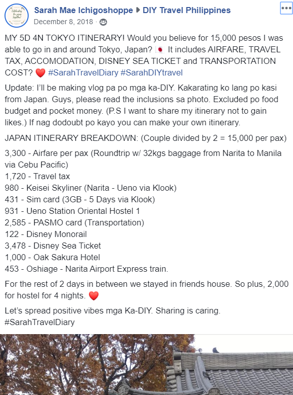japan travel itinerary by filipino traveller