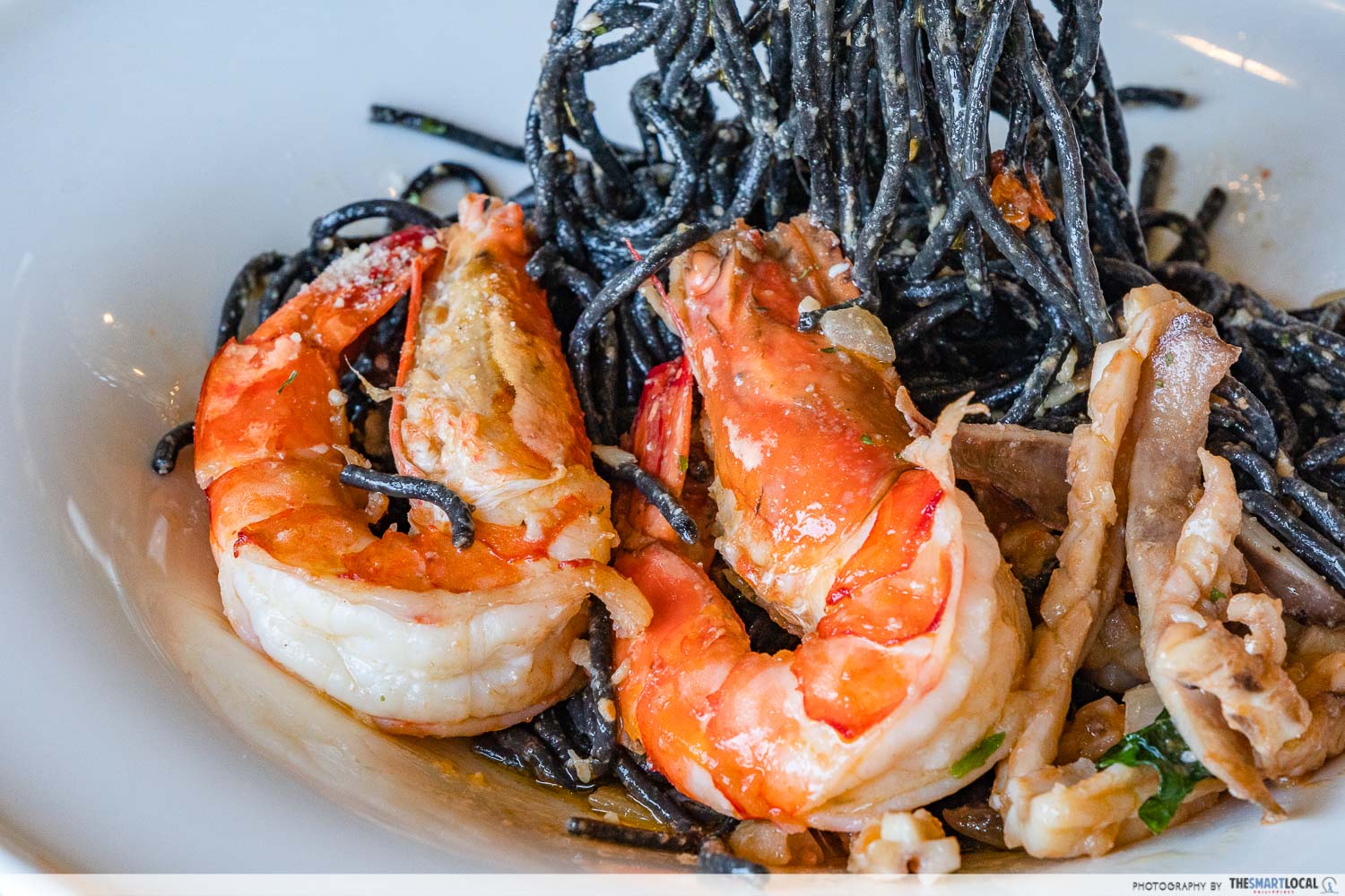 sky garden pampanga - black noodles with shrimp closeup