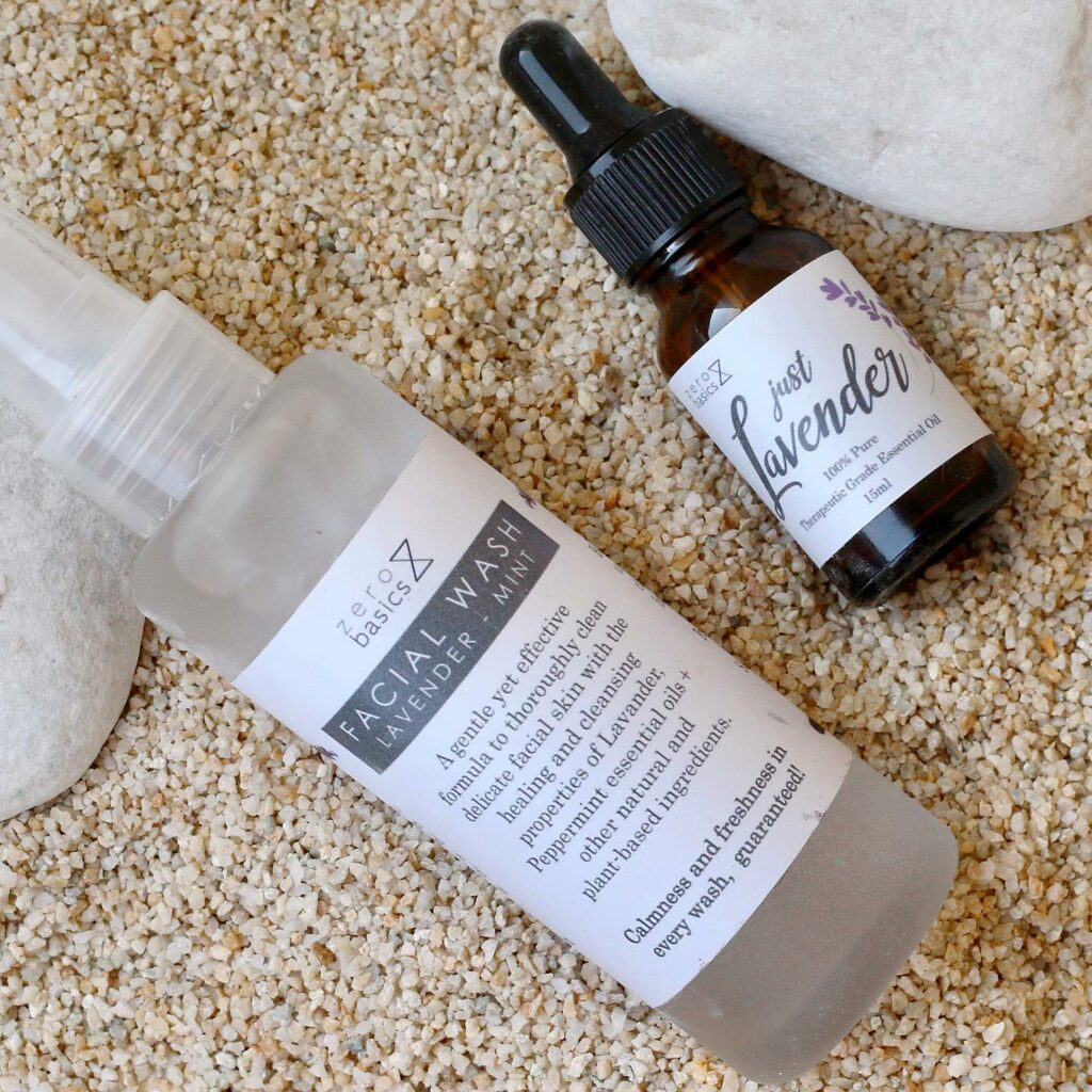 Zero Basics facial wash and essential oils