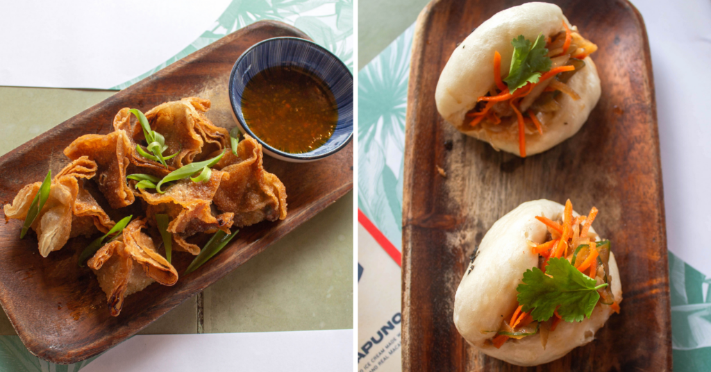 fried wontons and adobo pao