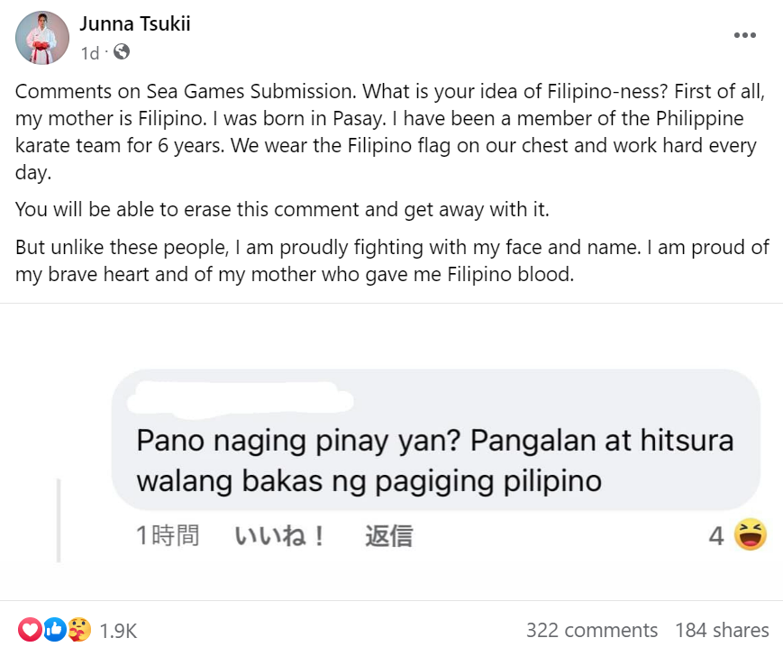 Junna Tsukii - Filipino identity facebook post