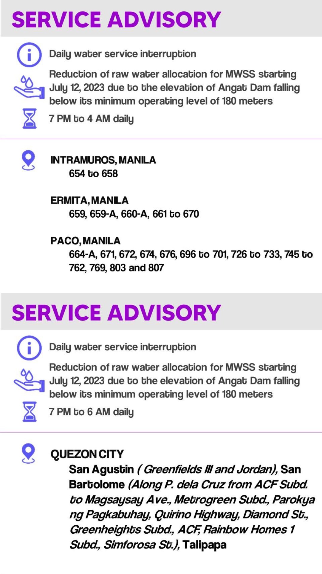 Metro Manila Water Interruption - Maynilad advisories