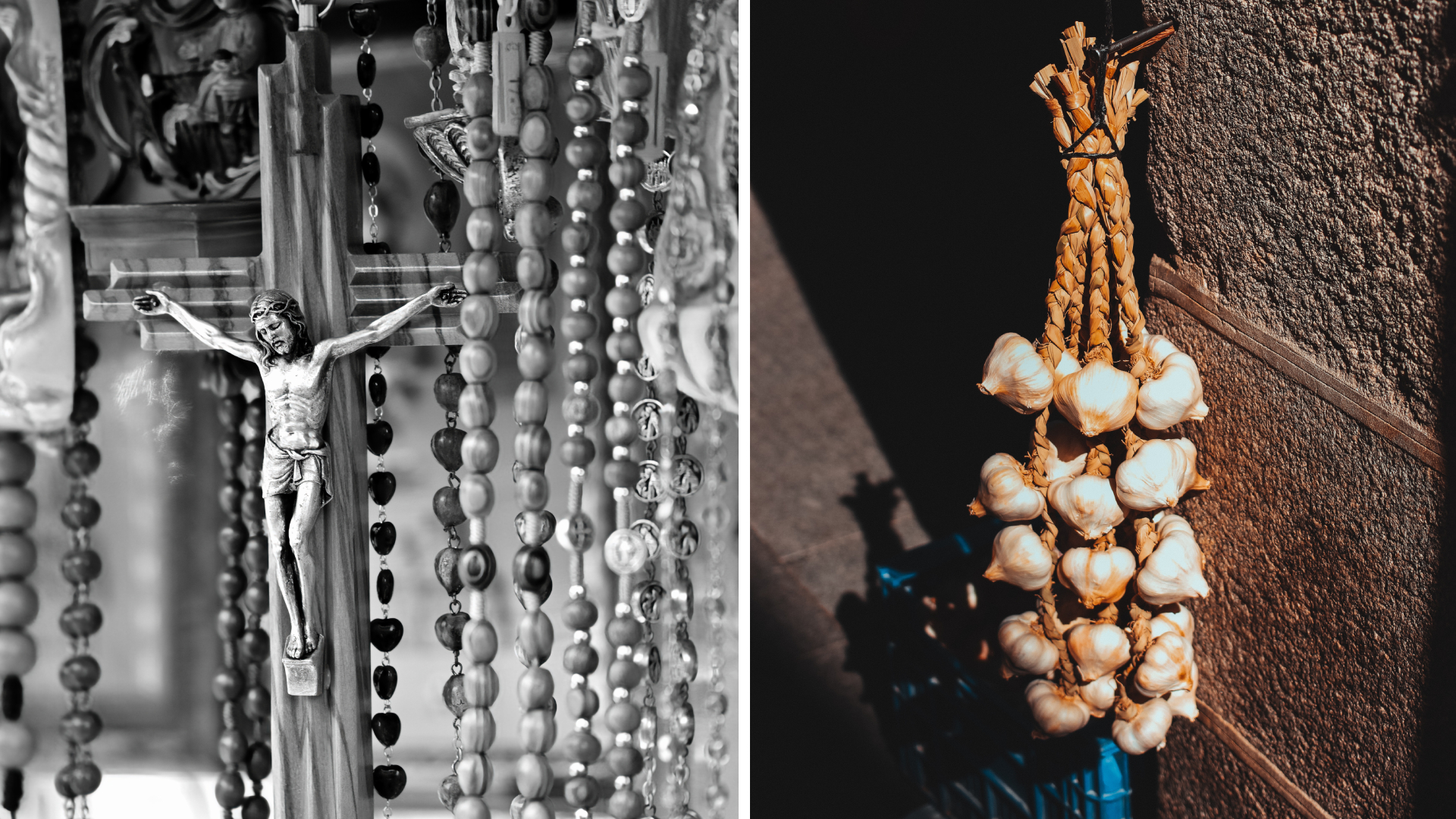 hanging up rosaries and garlic