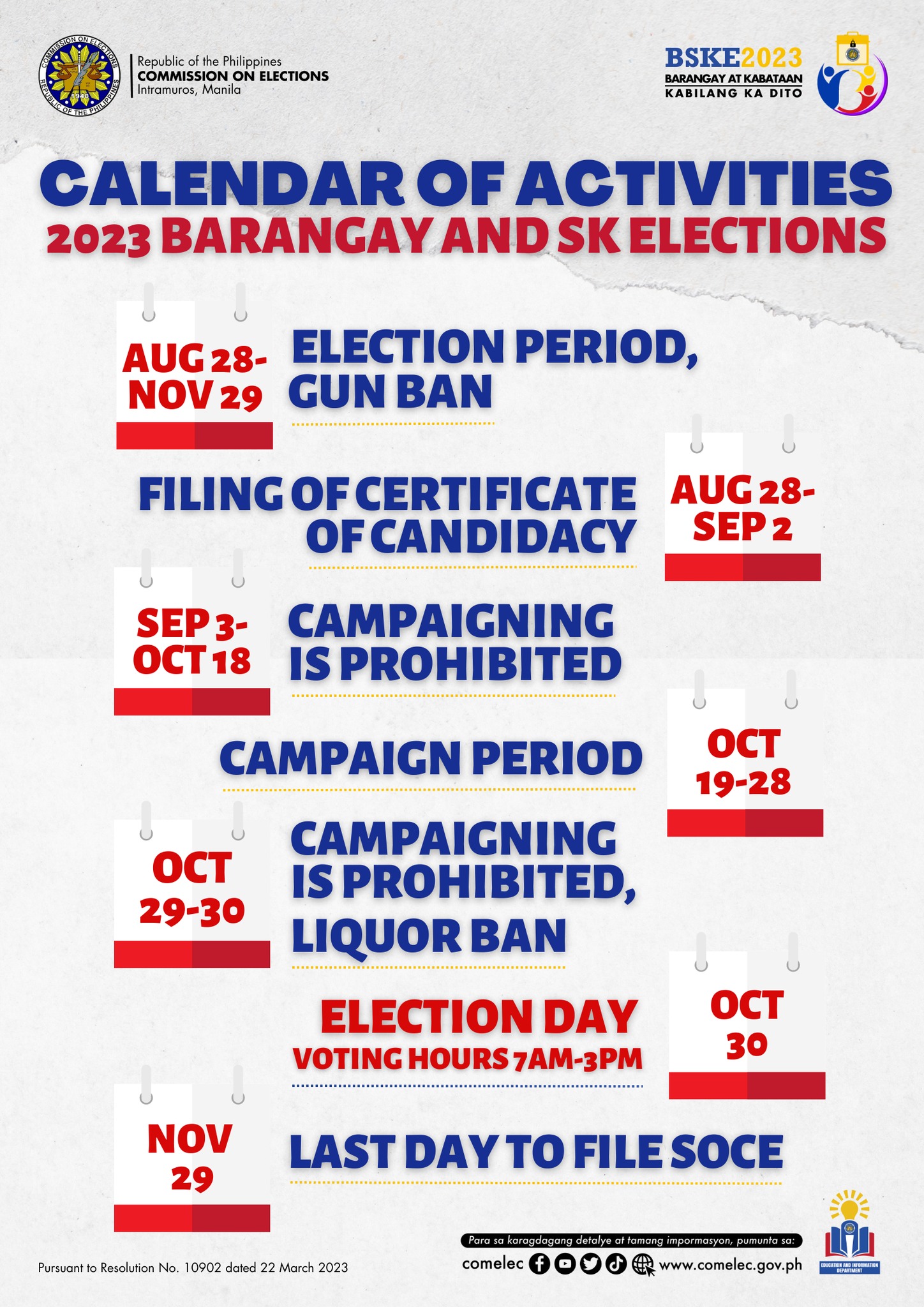 liquor ban october - calendar of activities