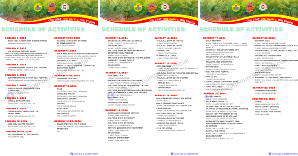 Sinulog Festival schedule of activities