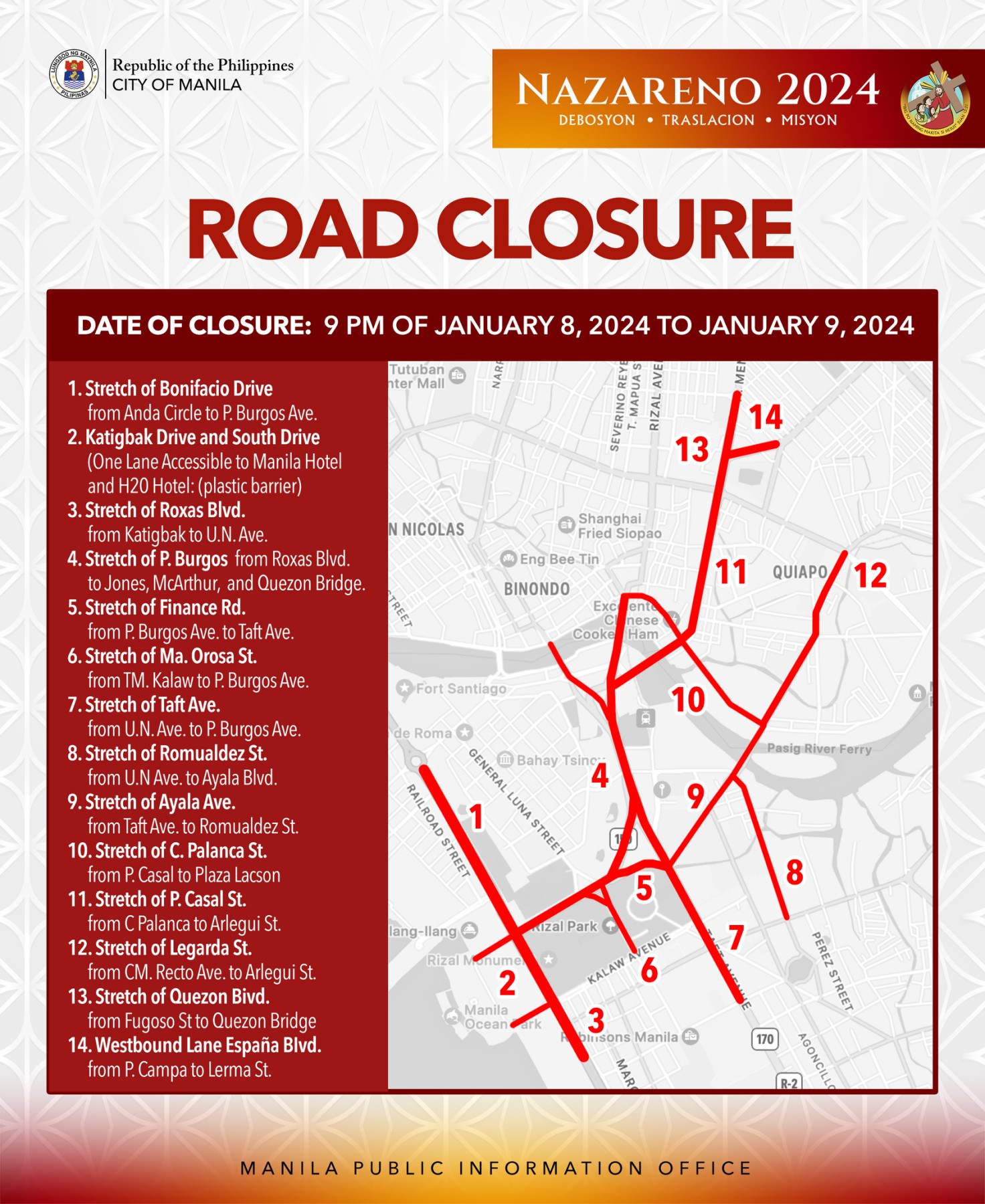 black nazarene - road closures