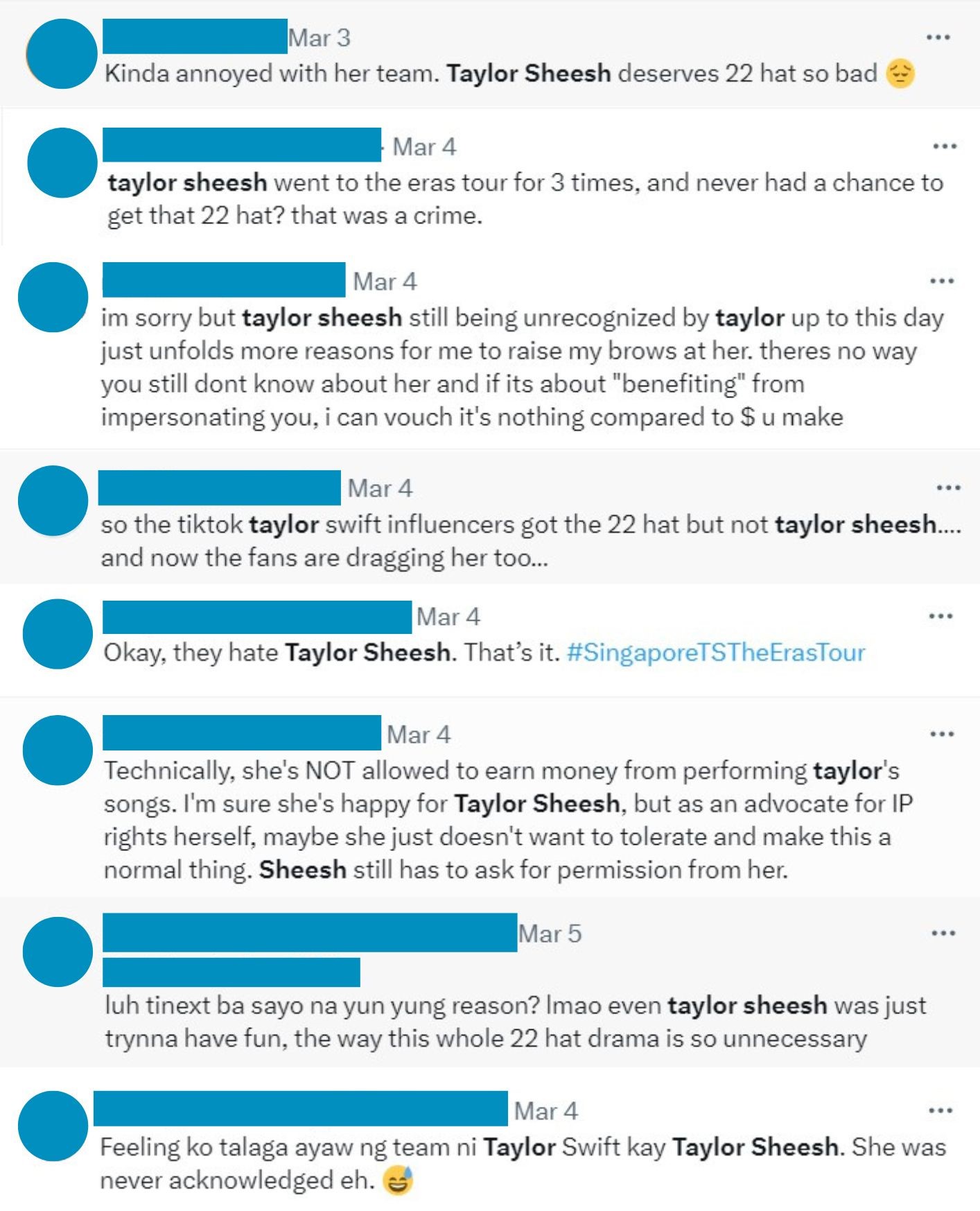 Taylor Sheesh 22 Hat - netizens tweets reactions